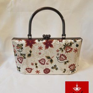 Floral Embroidered Cluth w/Marcasite Handle